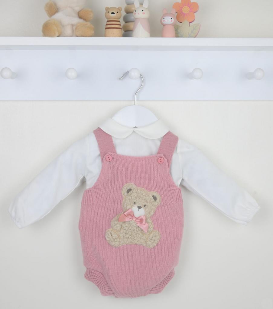 Pex B372014 * PX0726-DP-B Dusky Pink "Bear" Dungaree Set ((9-24 months)