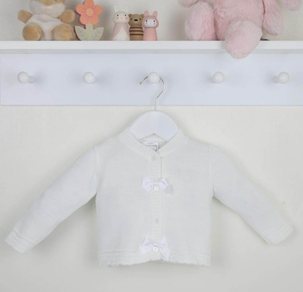 Pex B0387 * PX0387-WA White Double Bow Cardigan (NB-6 months)