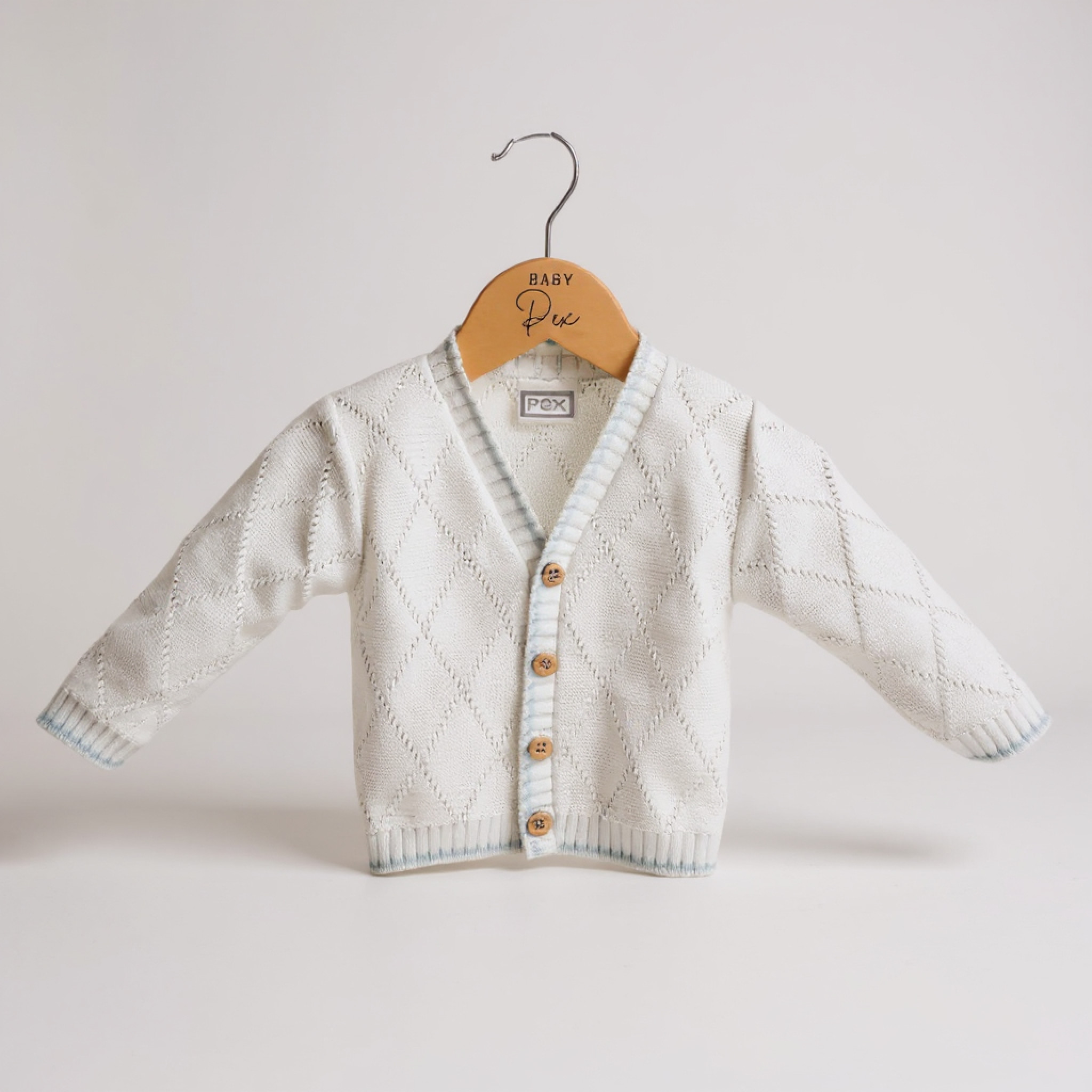 Pex B0514 * PX0514-WBB White and Sky Cotton  Joshua Cardigan (9-24 months)