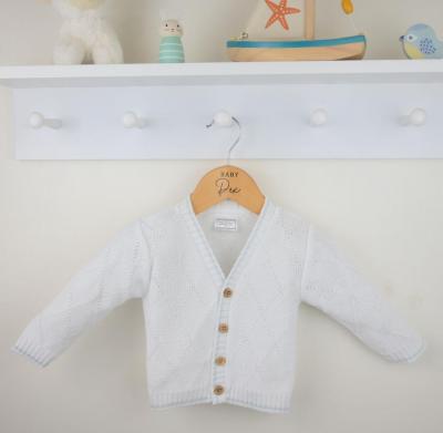 Pex B0514 * PX0514-WBB White and Sky Cotton  Joshua Cardigan (9-24 months)