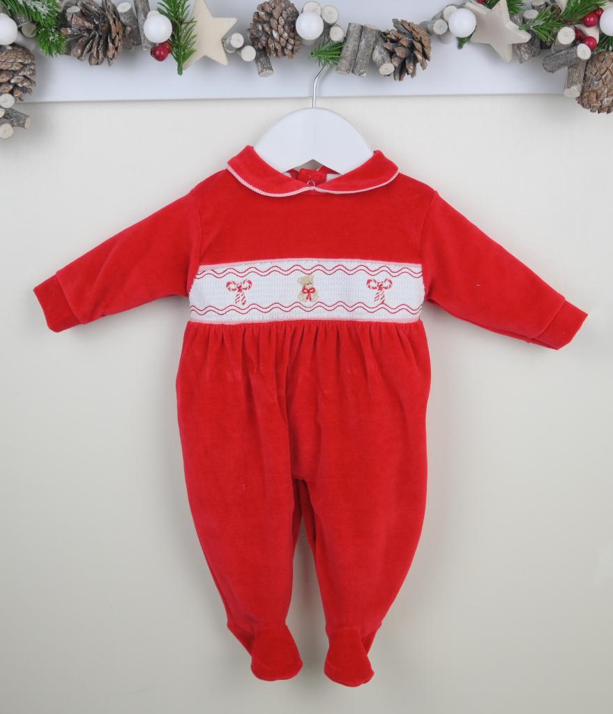 Pex B0667625 * PX0667 Red Velour Christmas Sleepsuit  (NB-9 months)