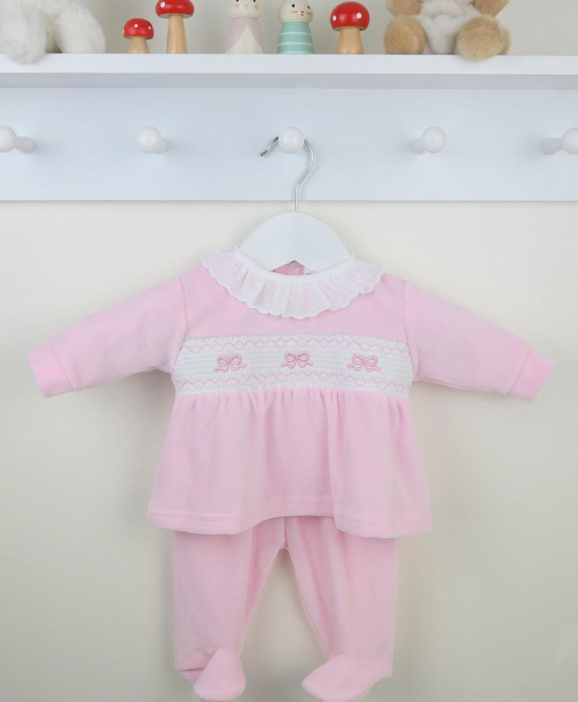Pex B067101 * PX0671-P Pink Velour Bow Two Piece (NB-9 months)
