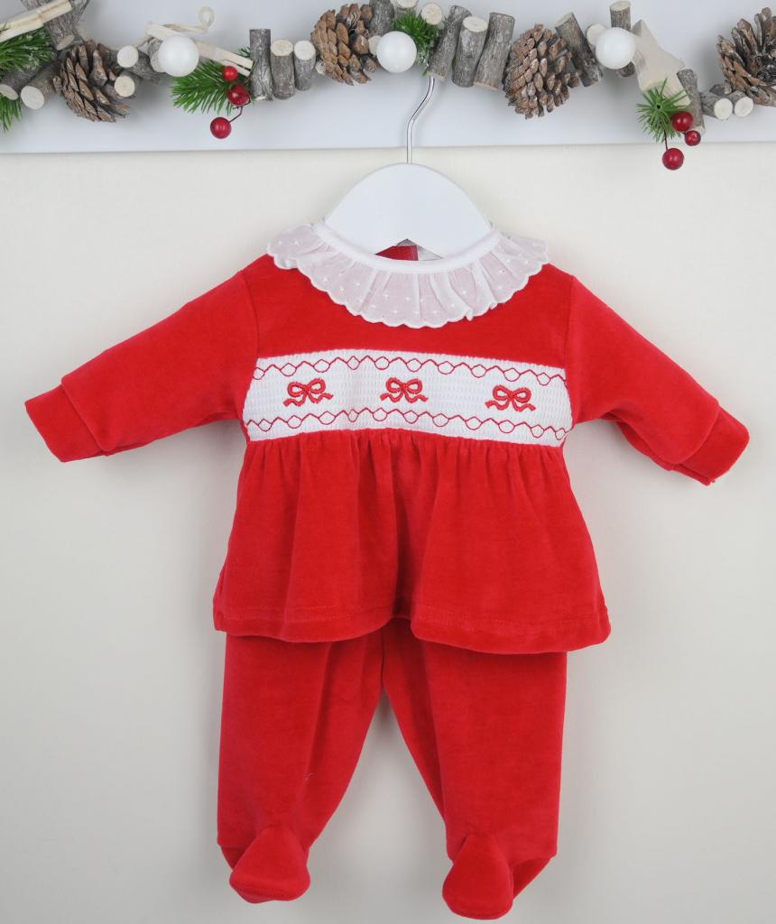 Pex B0671625 * PX0671-R Red Velour Bow Two Piece (NB-9 months)