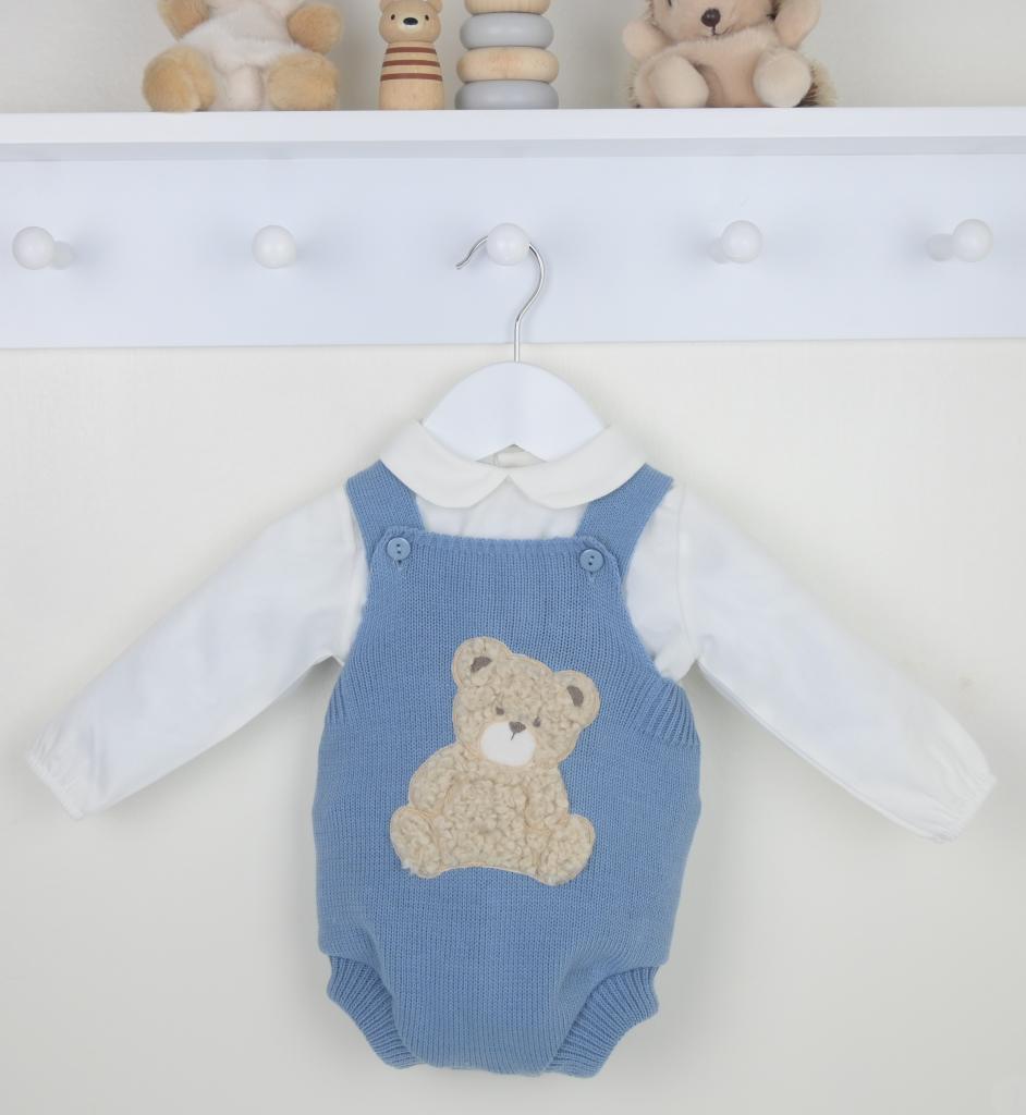 Pex B0725 * PX0725-DB-B Dusky Blue "Bear" Dungaree Set (9-24 months)
