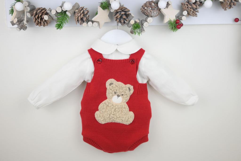 Pex B0725 * PX0725-R-A Red "Bear" Dungaree Set (NB-9 months)