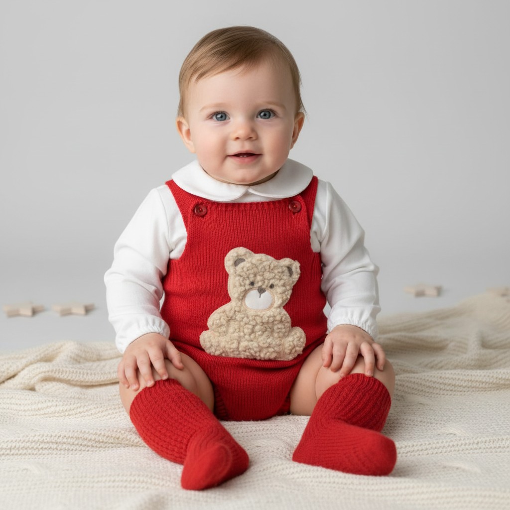Pex B0725 * PX0725-RA Red "Bear" Dungaree Set (NB-6 months)