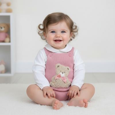 PX0726-DP-A  Dusky Pink "Bear" Dungaree Set  (Nb-9 months)