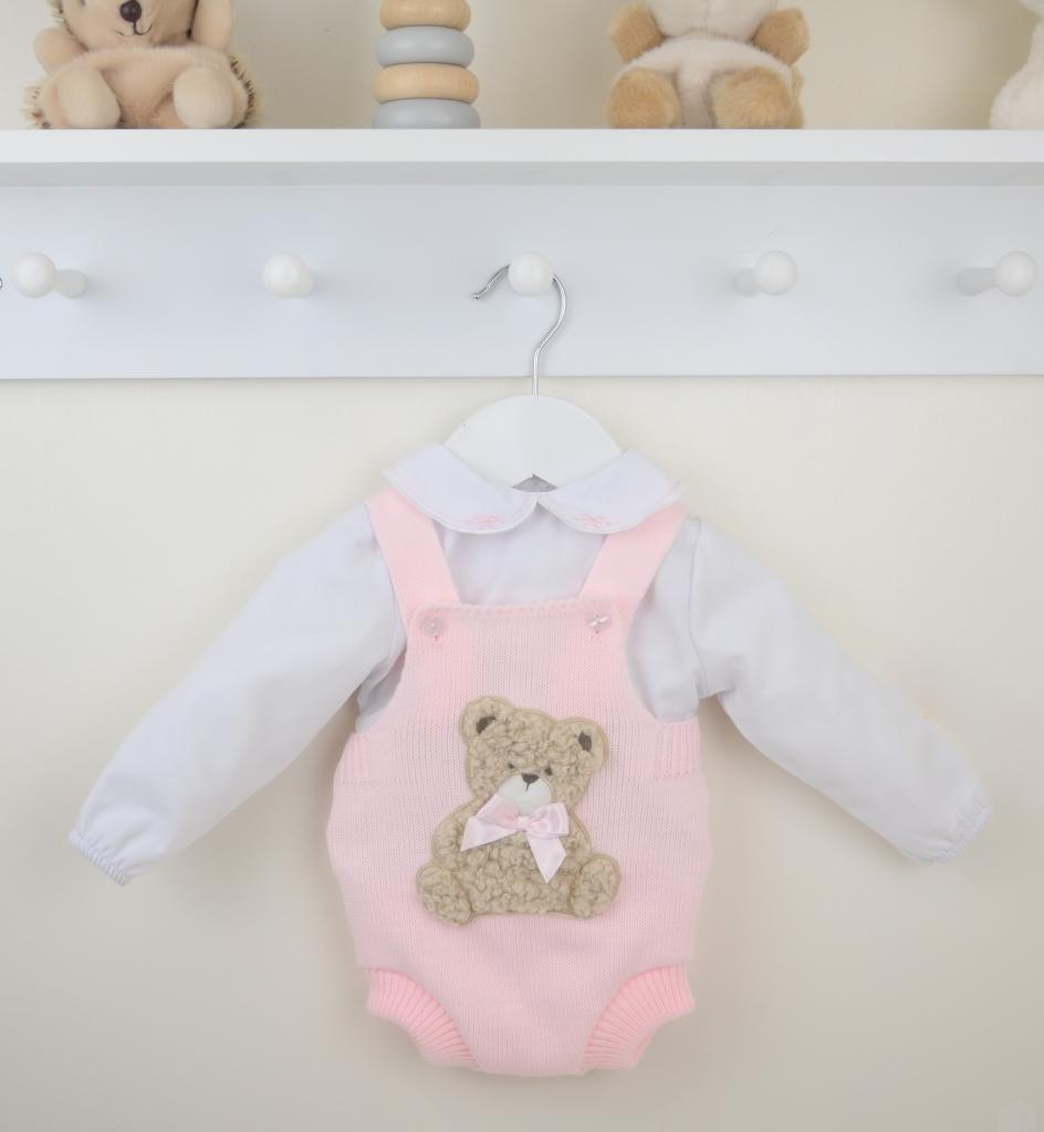 Pex B372014 * PX0726-P-A Pink "Bear" Dungaree Set (Nb-9 months)