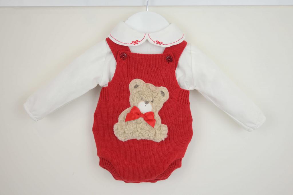 Pex B0726 * PX0726-R-B Red"Bear" Dungaree Set (9-24 months)