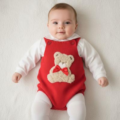 PX0726-R-A  Red "Bear" Dungaree Set  (Nb-9 months)