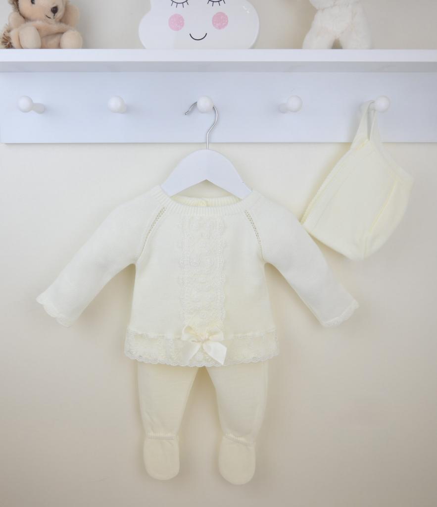 Pex MC0752  PX0752-I Ivory Florence Knitted outfit with bonnet (Nb-9 months)