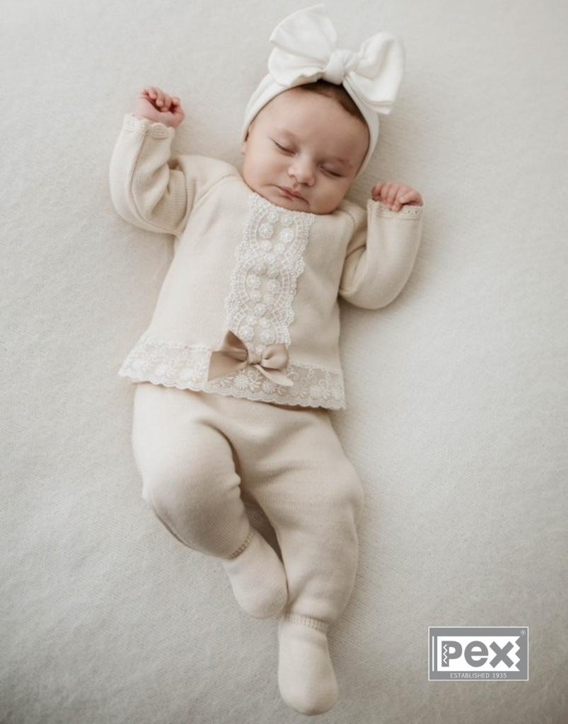 Pex 0752  PX0752-N Natural Florence Knitted outfit and bonnet (Nb-9months)