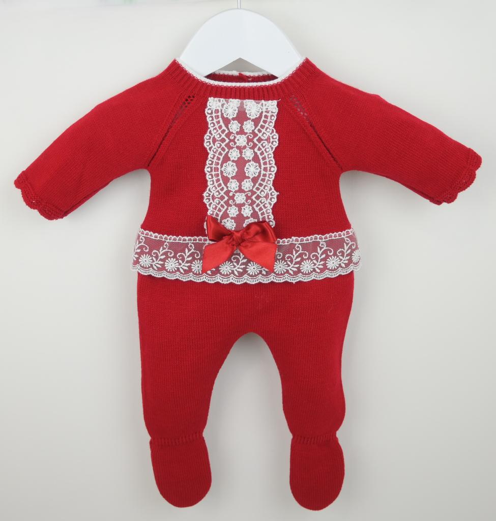 Pex 0752  PX0752-R Red Florence Knitted outfit and bonnet (Nb-9months)