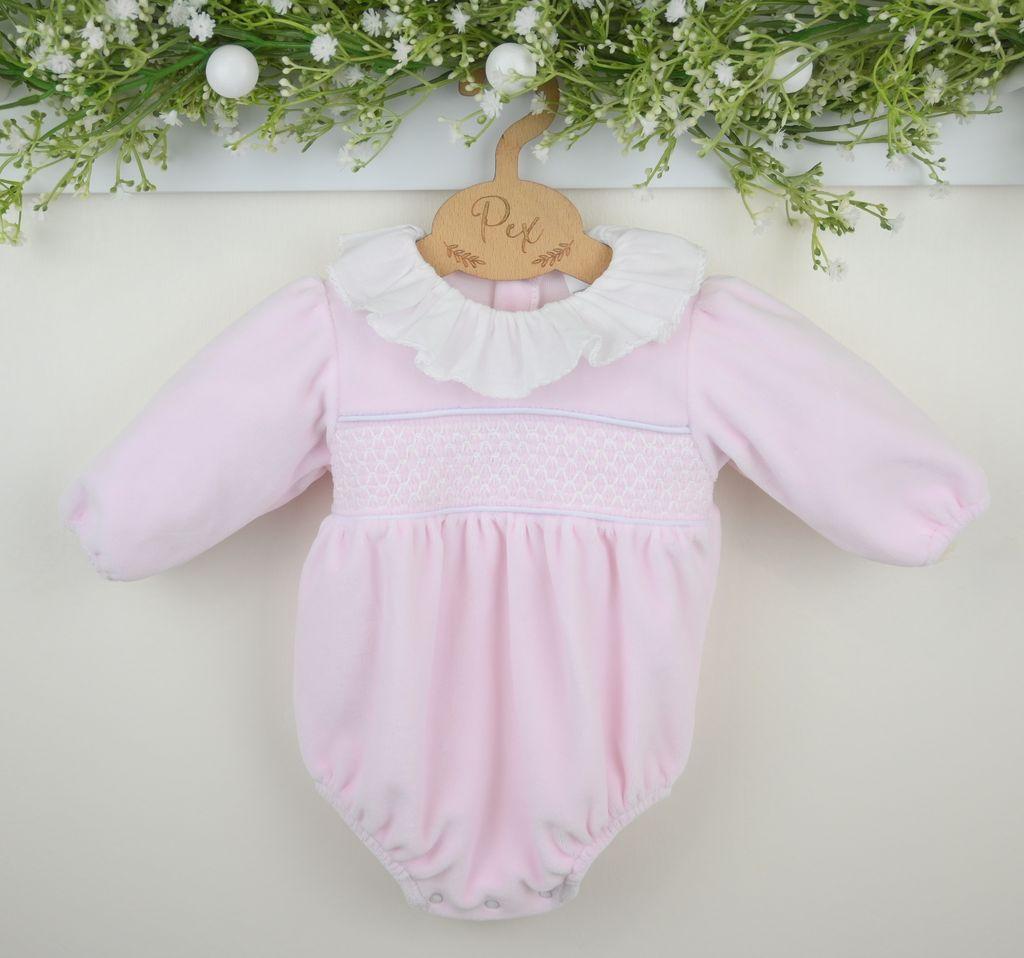 Pex B0777 * PX0777-P-A Evie Pink Velour Romper (NB-6 months)