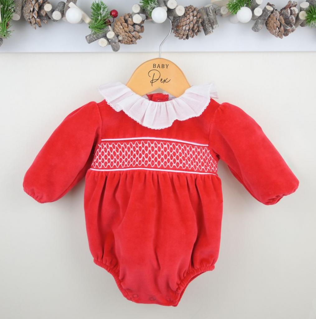 Pex B0777 * PX0777-R-B Evie Red Velour Romper (9-24 months)