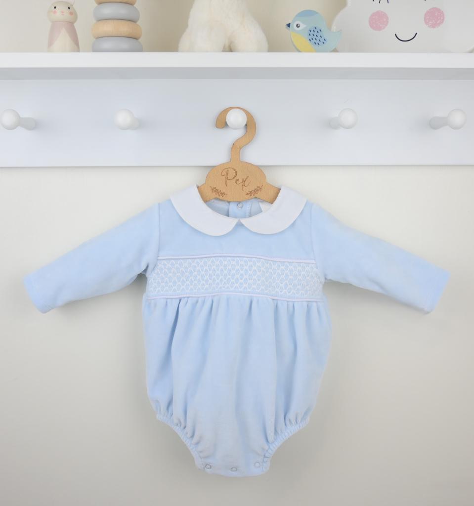 Pex B07776 * PX07776-S-A Albert Sky Velour Romper (NB-6 months)