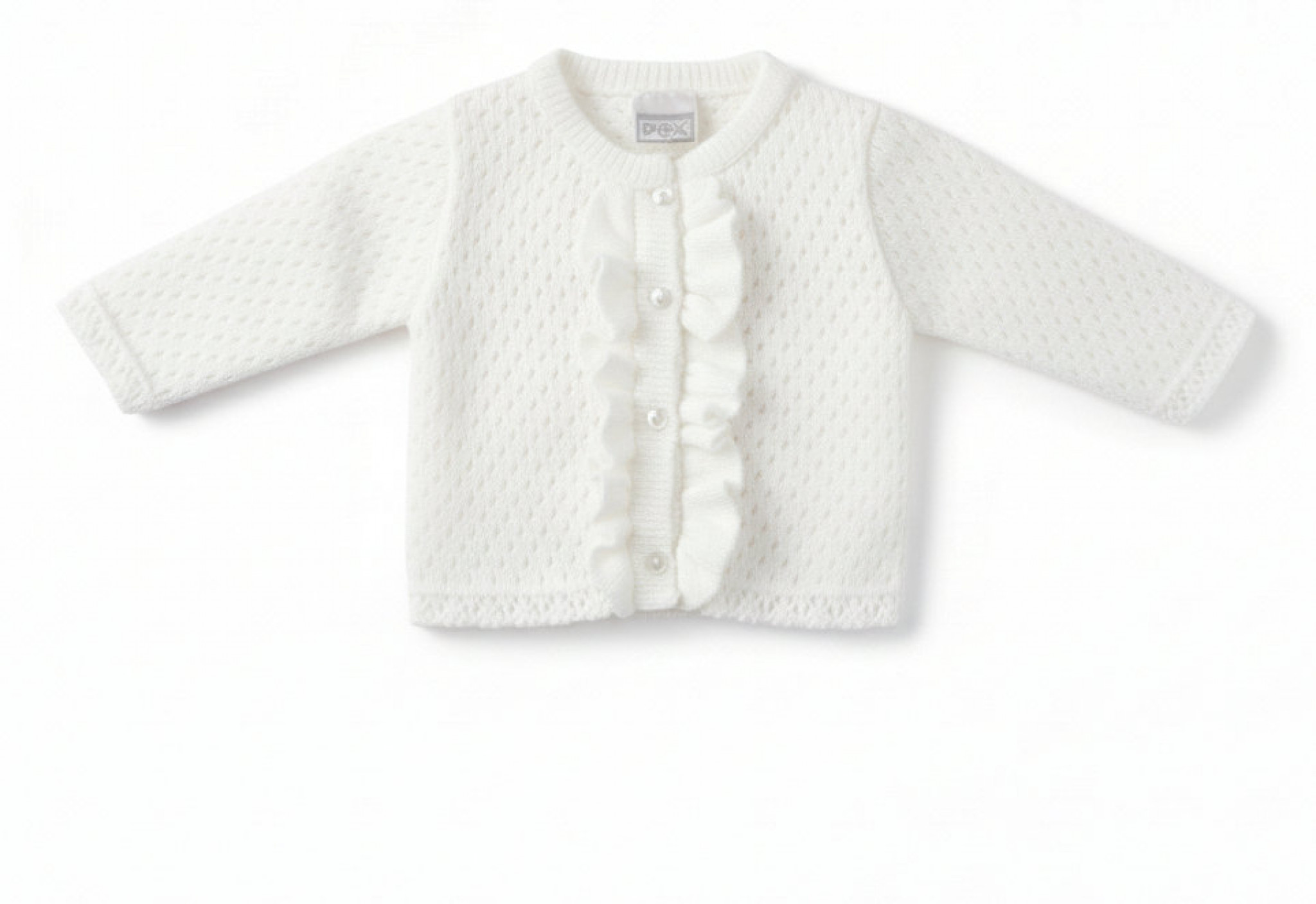 Pex B0863 * PX0863W-A  Luella White Frill Cardigan (NB-6 months)