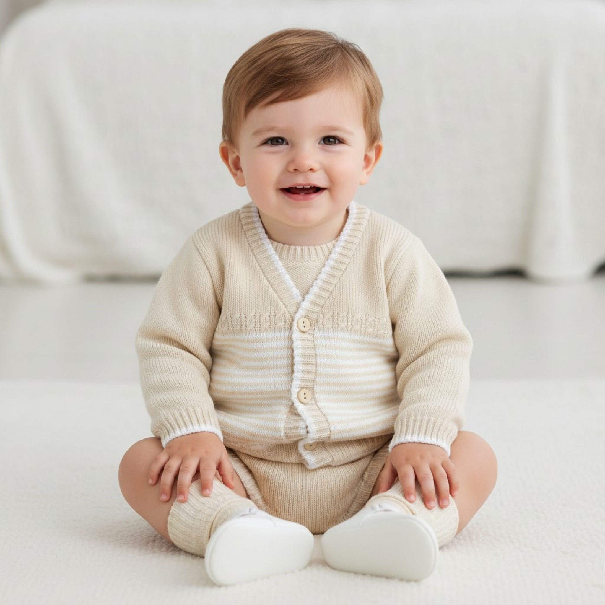 Pex B0876 * PX0868-BIS-B Natural Marshall Cotton Cardigan (6-24 months)