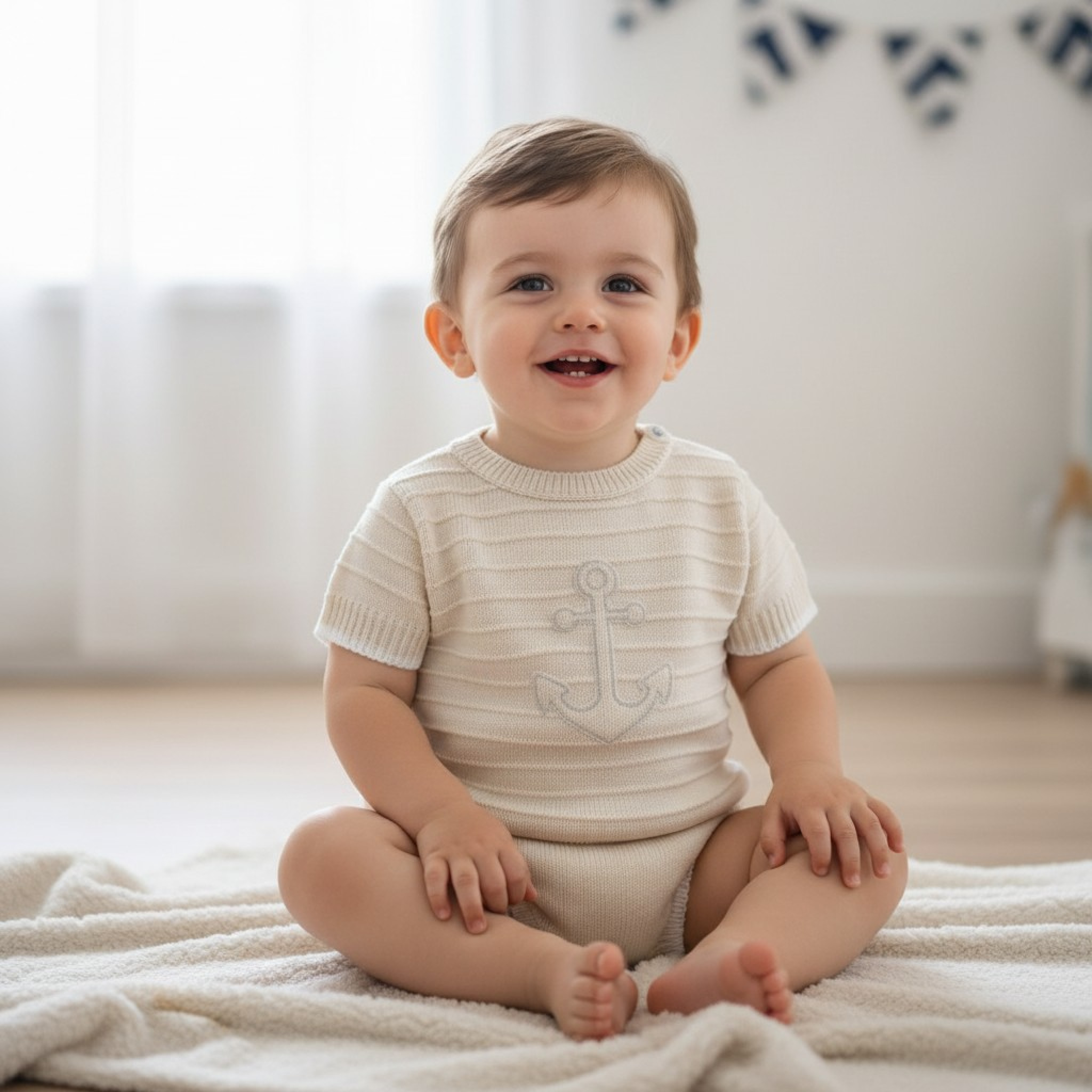 Pex B0869 * PX0869-N-B Natural Anchor Pants Suit (9-24 months)