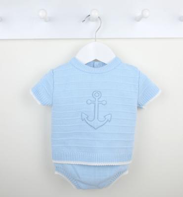 Pex B0869 * PX0869B-b  Sky Blue Anchor Pants Suit (9-24 months)