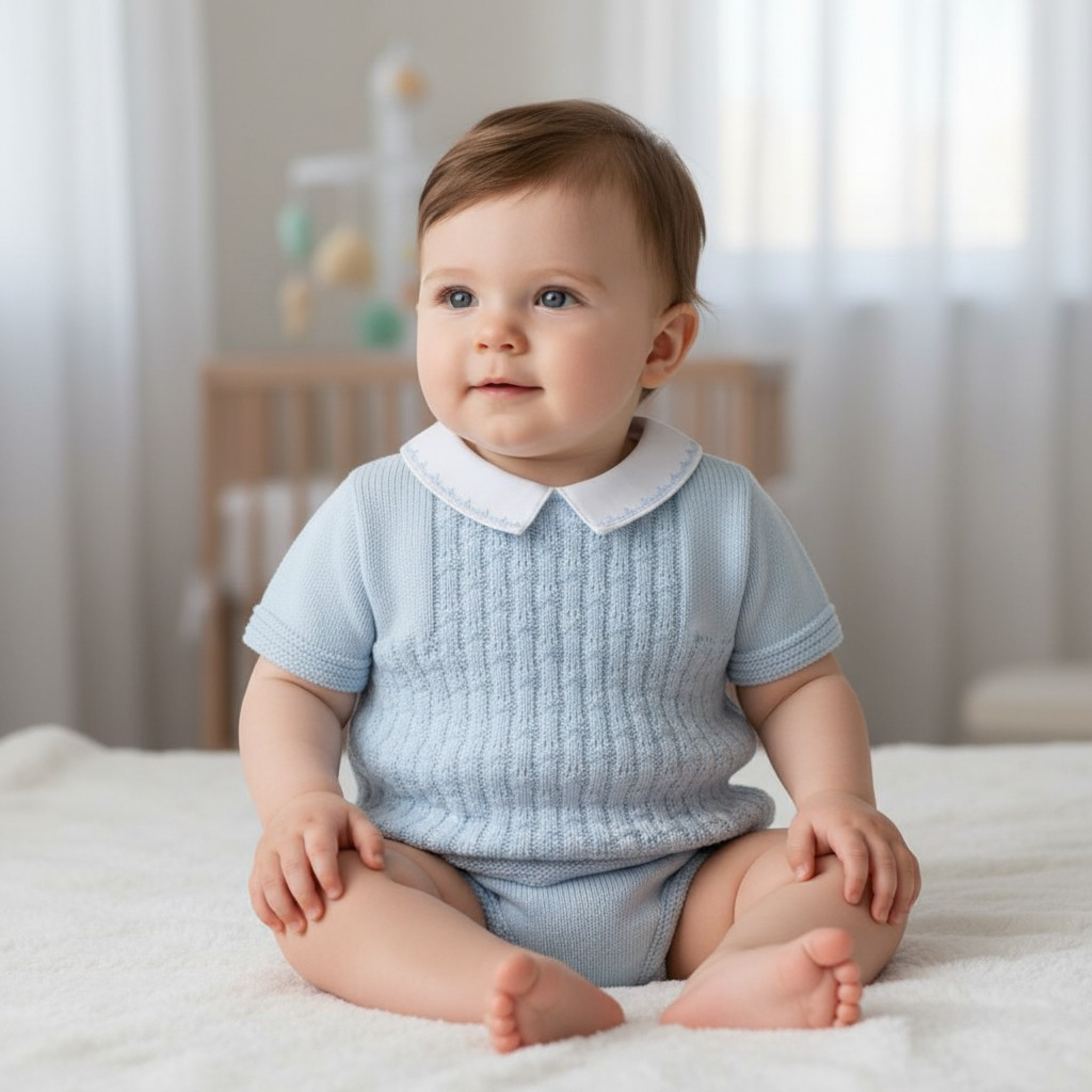 Pex B0783 * PX0873-BA  Cotton Sky Blue Leon Pants Suit (0-9 months)