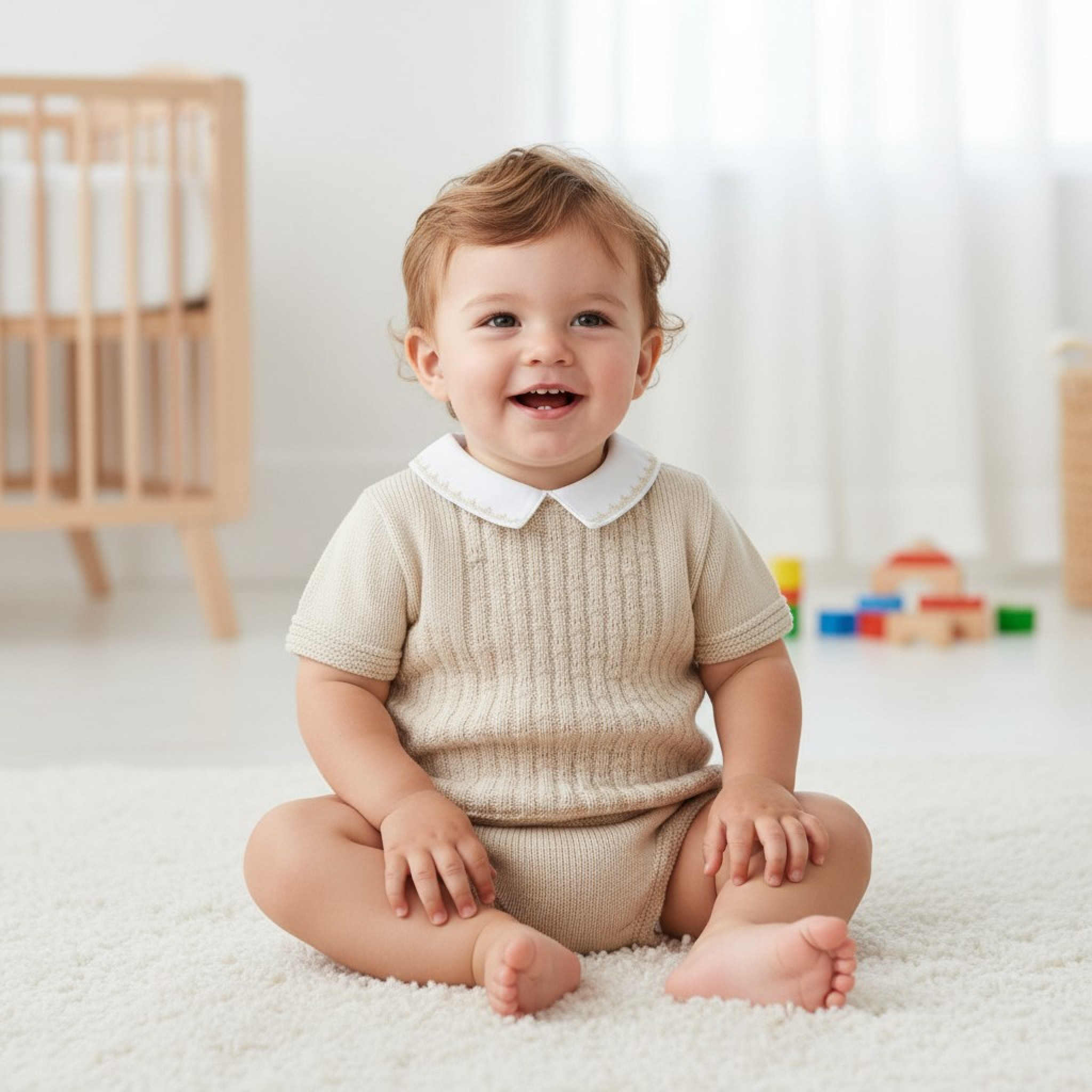 Pex B0783 * PX0873-NB Cotton Natural Leon Pants Suit (9-24 months)