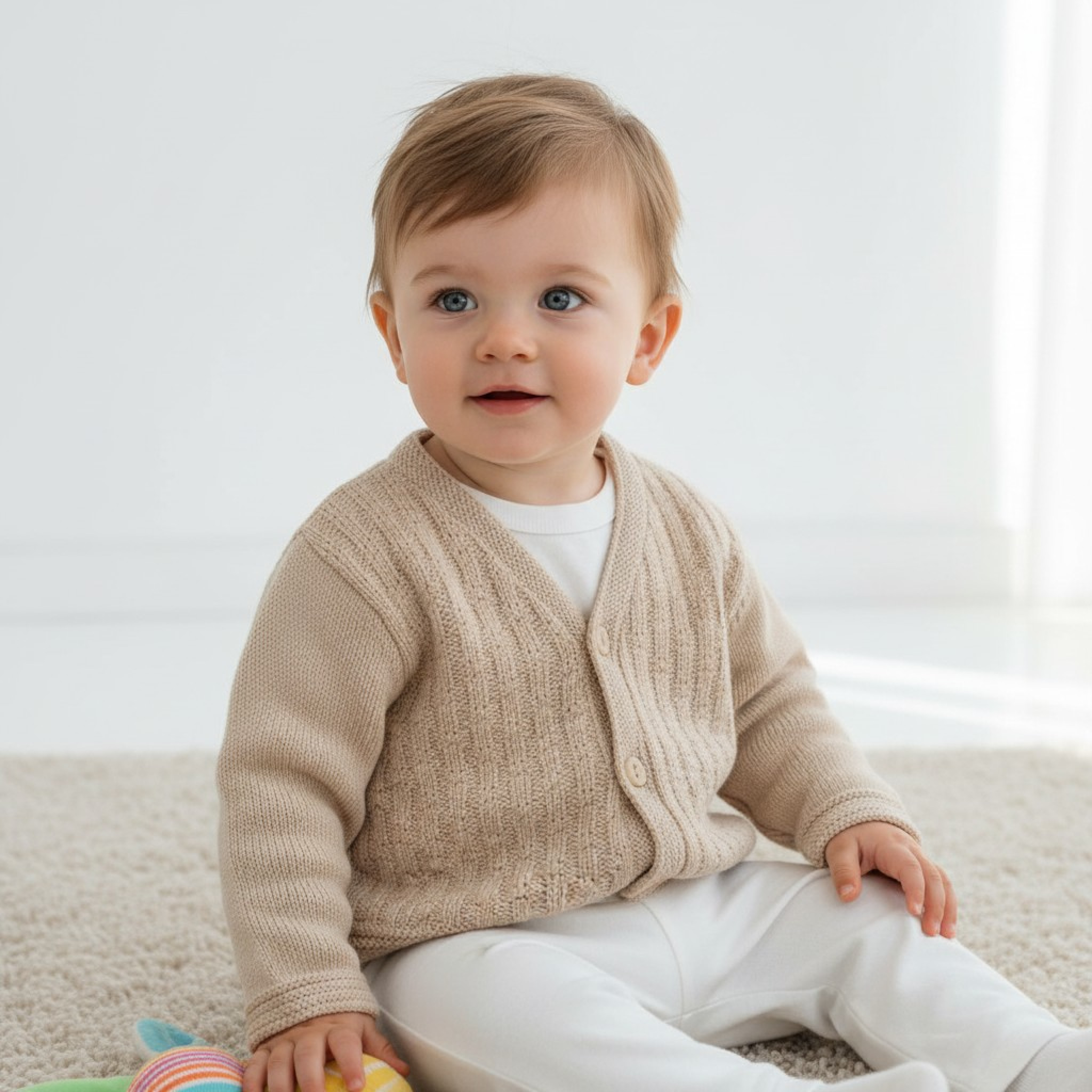 Pex B0876 * PX0876-BI-B Cotton Natural Leon Cardigan (6-24 months)