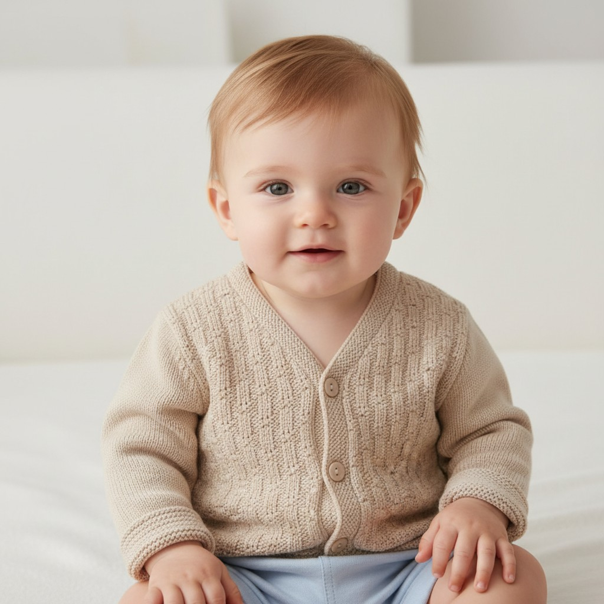 Pex B0876 * PX0876-BISA Cotton Natural Leon Cardigan (Newborn -6 months)