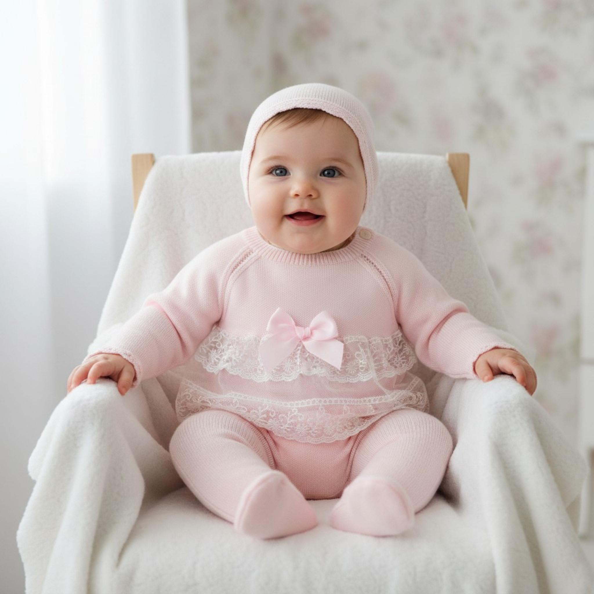 Pex B0933 * PX0933-P Arianna Lace and Bow Trimmed Suit (3-18 months)