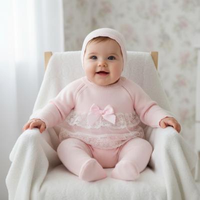 PX0933-P  Arianna Lace and Bow Trimmed Suit  (3-18 months)
