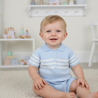 PX09430-S  Mateo Sky Stripe Romper  (9-24 months)