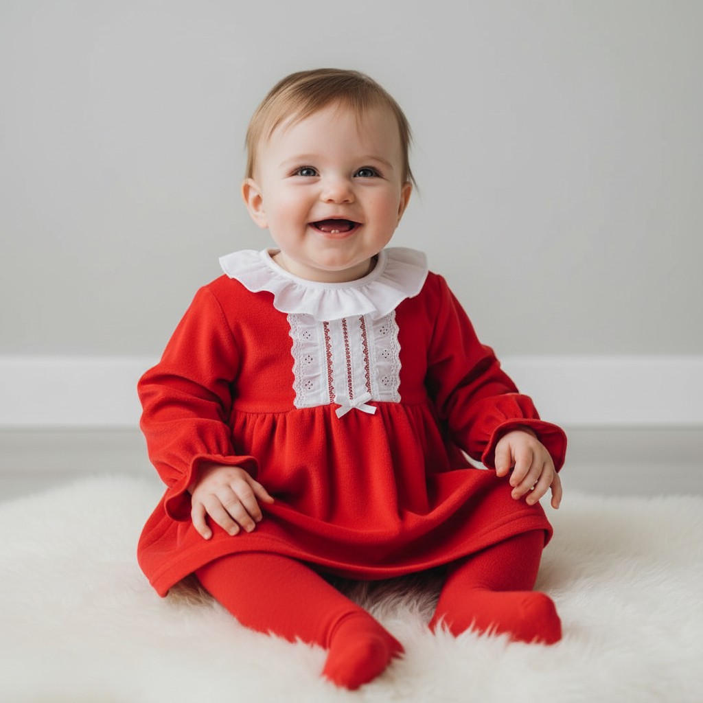 Pex B1032 Red * PX1032R-A Hannah Velour Dress( Newborn - 6 months)