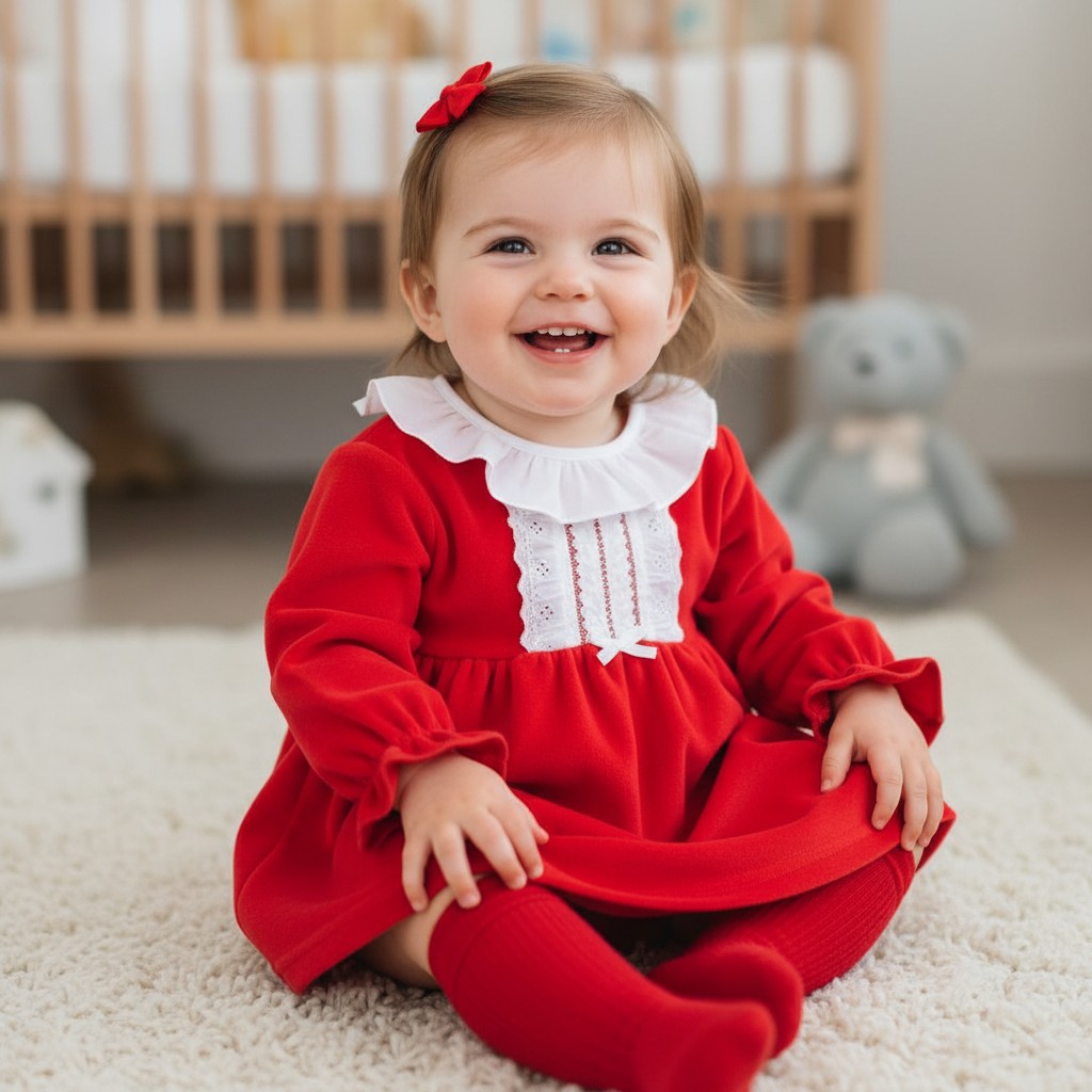 Pex B1034Red * PX1032R-B Hannah Velour Dress(6-24 months)