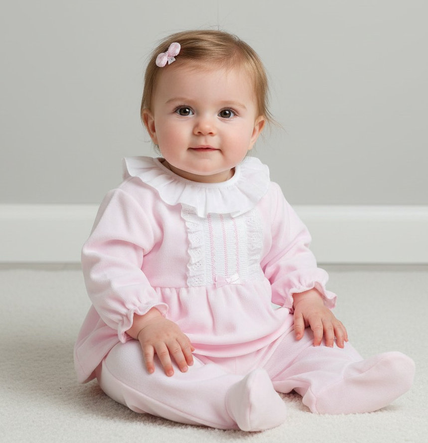 Pex B1033 Pink * PX1033P Hannah Velour Two Piece ( Newborn - 9 months)
