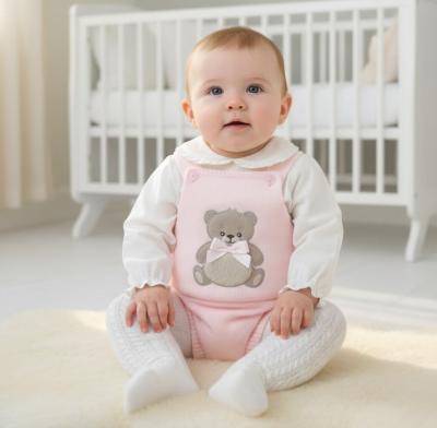PX1107-P-A  Pink "Teddy" Dungaree Set  (Nb-9 months)
