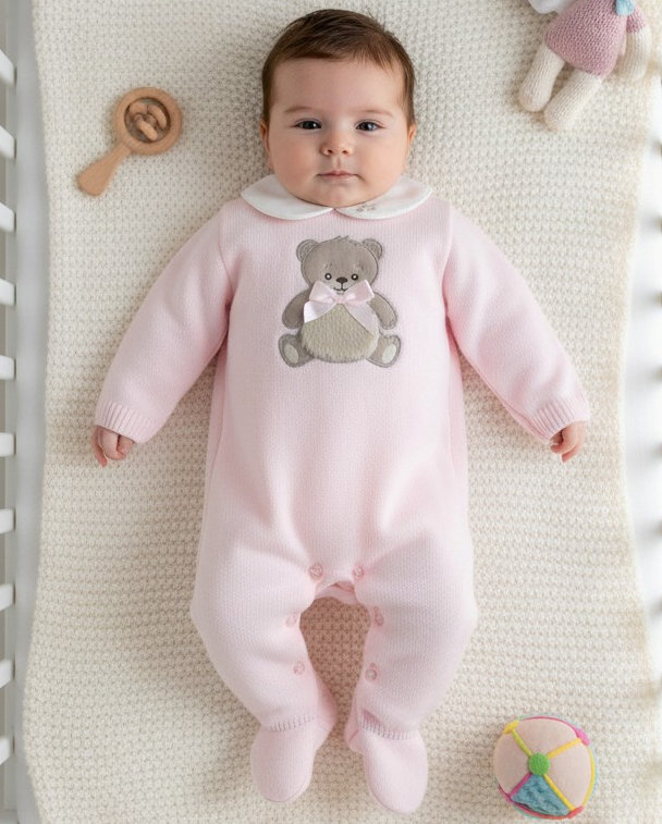 Pex B1109 * PX1109-P-A Pink "Teddy" Knit All in one ( Newborn - 9 months)