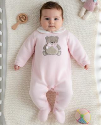 PX1109-P-A  Pink "Teddy" Knit All in one  ( Newborn - 9 months)