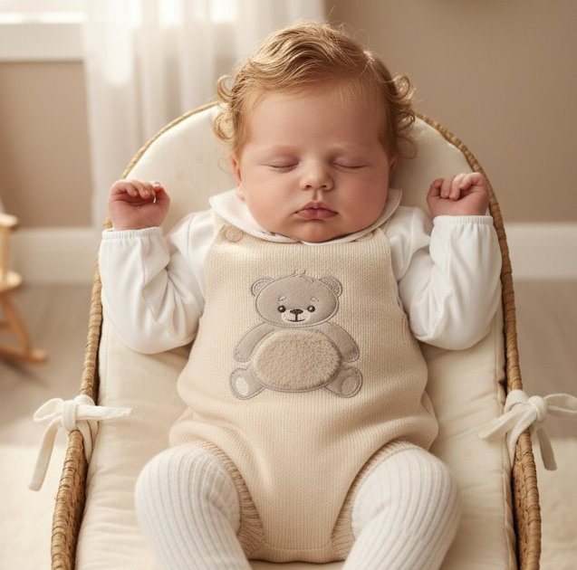 Pex B1107 * PX1110-N-A Natural "Teddy" Dungaree Set (Nb-9 months)