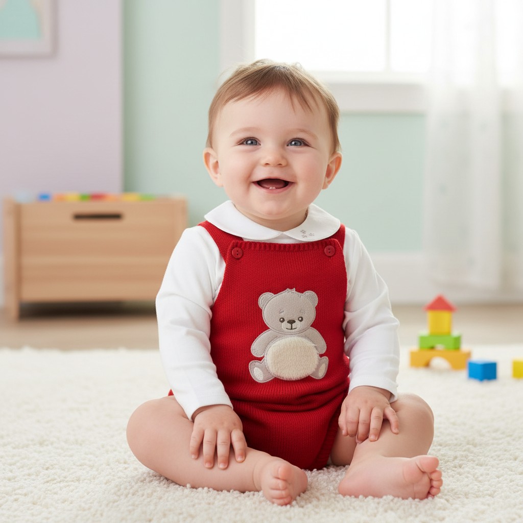 Pex B1107 * PX1110-R-B Red"Teddy" Dungaree Set (9-24 months)