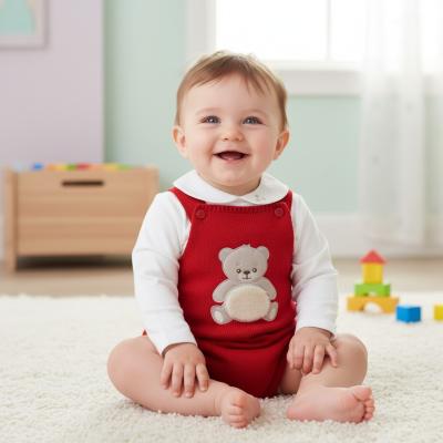 PX1110-R-B  Red"Teddy" Dungaree Set  (9-24 months)