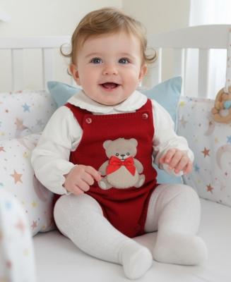 PX1110-R-A  Red"Teddy" Dungaree Set  (Nb-9 months)