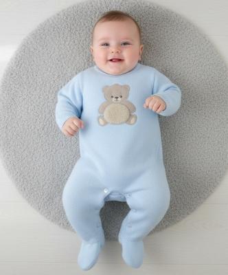 PX1112-S-A  Sky "Teddy" Knit All in one  ( Newborn - 9 months)