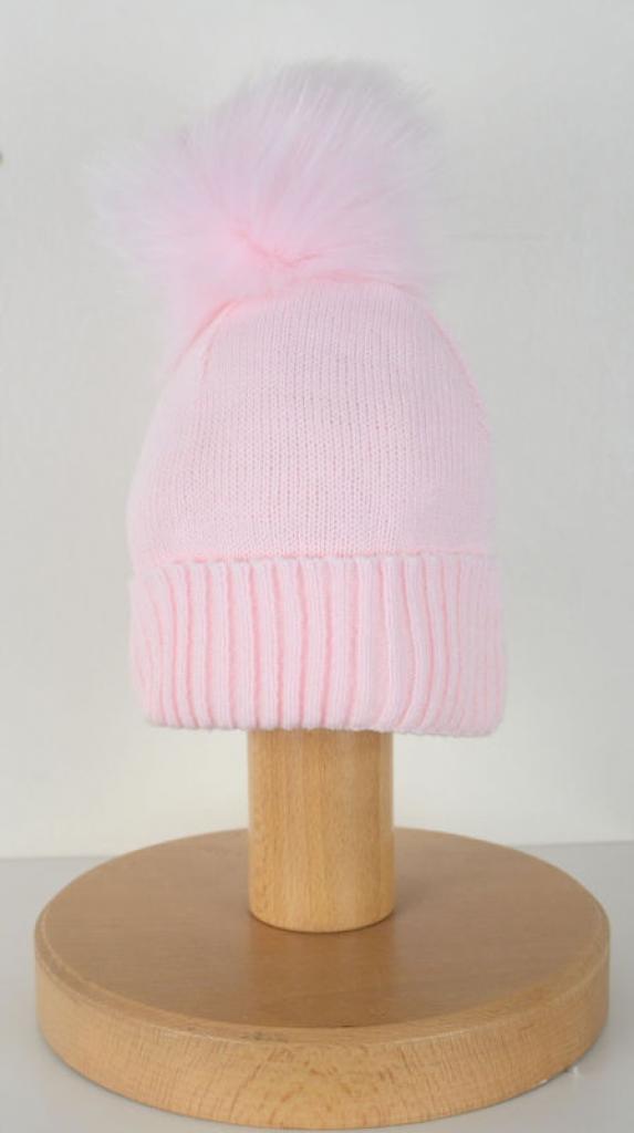 Pex B9867014 * PX9867P Pink Luxury Lined Pom Pom Hat (0-12m)