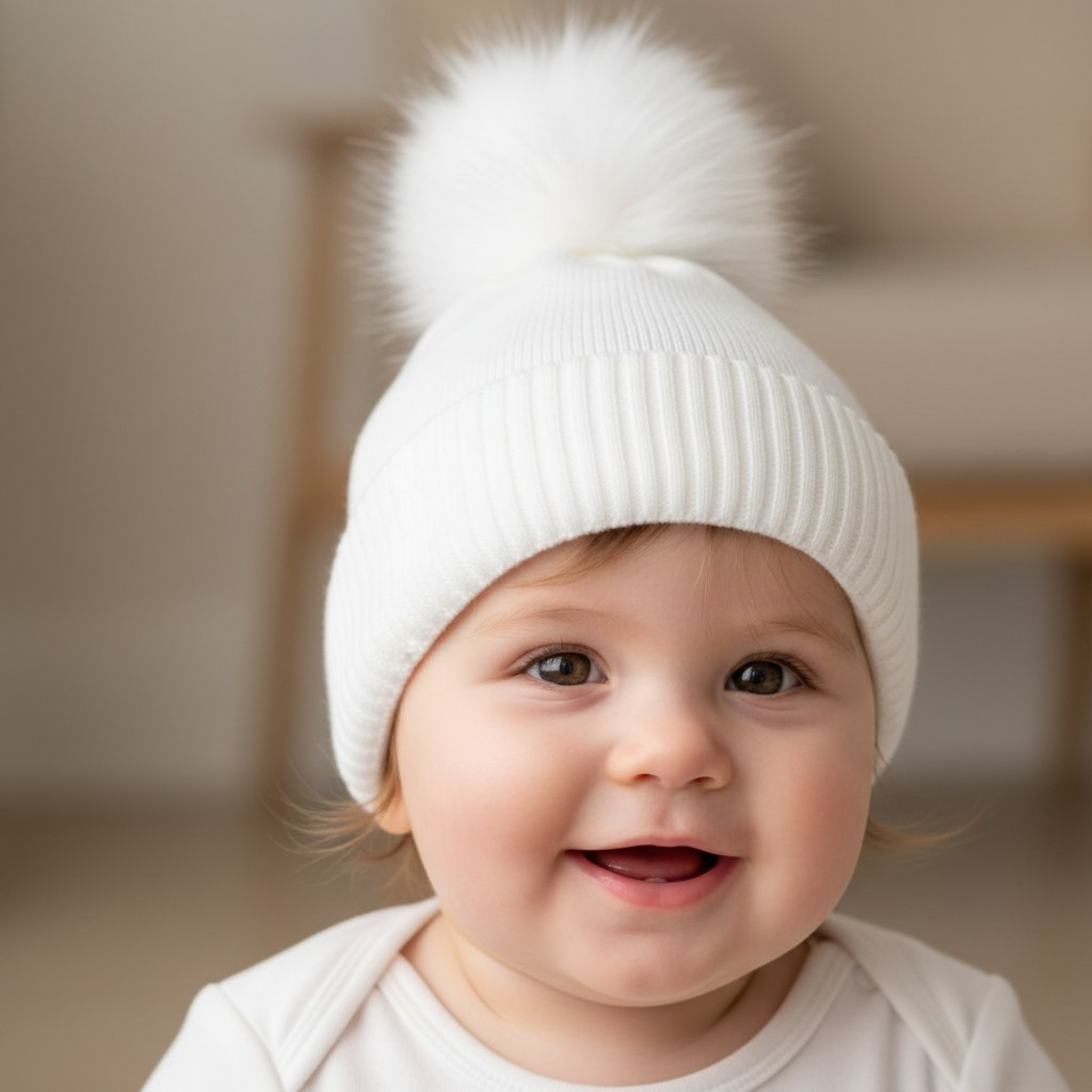 Pex B9867001 * PX9867W White Luxury Lined Pom Pom Hat (0-12m)