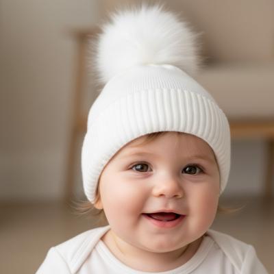PX9867W  White Luxury Lined Pom Pom Hat  (0-12m)