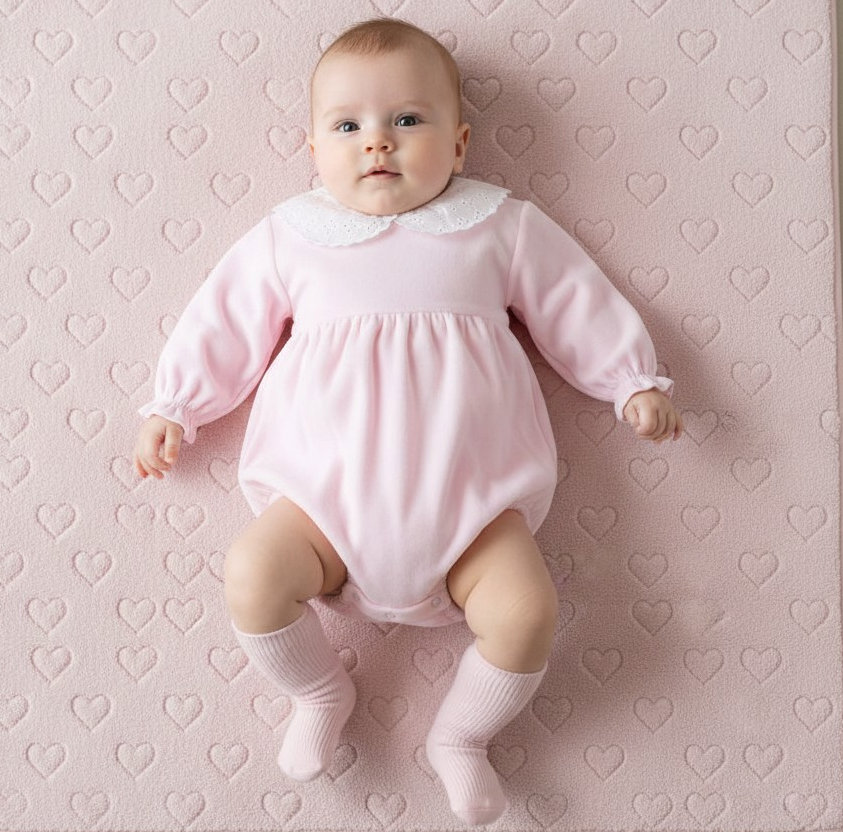 Pex  * PX9872-P-A Pink Velour Nova Romper (NB-6 months)