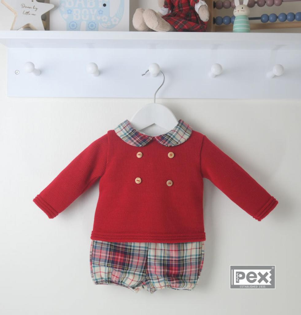 Pex  * PXCole-R-A Red Knitted Tartan Shorts Set (NB-9 months)