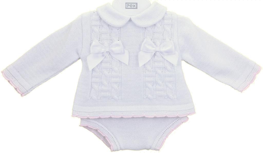 Pex Rosa Pants White * PXRosa_JP_WhA Cotton Knit "Cable and Bow" Jam Pants Set (NB-9)A