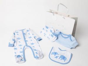 Rock a bye boutique W22410 SS22 5056448252070 RBBW22410B  5 piece layette "Elephants" with gift bag (Nb-6)