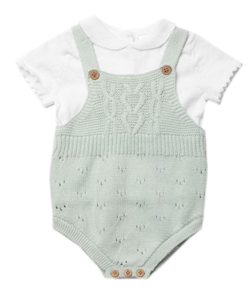 Rock a bye boutique China  RBW23366s Sage Green Cotton Knitted Dungaree Set ( 0-9 months)